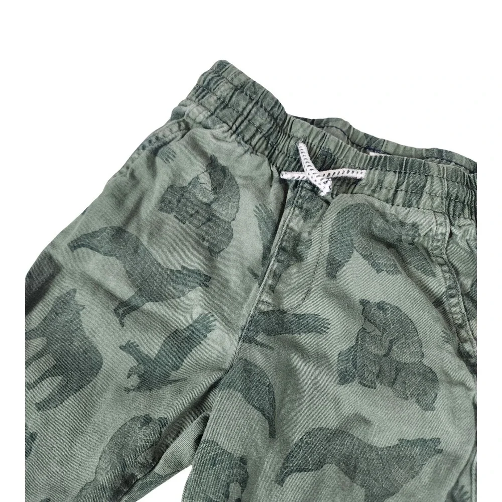 HM Kids Olive Green Woodland Bear Wolf Animal Print Cotton Joggers Size 5-6Y